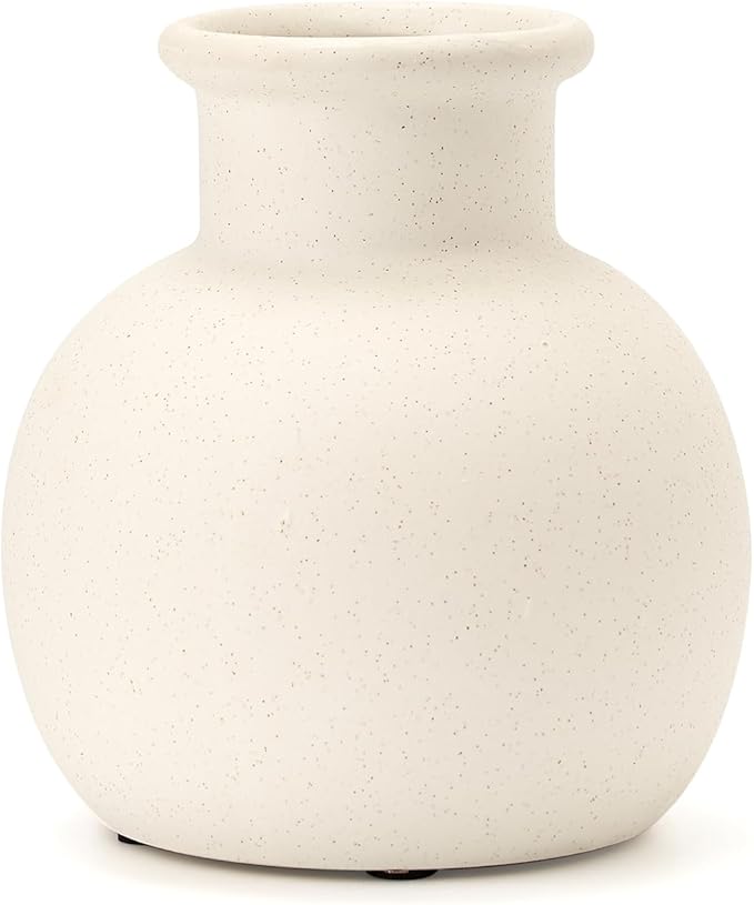 SIDUCAL Spotted Ceramic Modern Vase, 5.8 Inch Rustic Farmhouse Decorative Boho Terracotta Vase for Home Decor, Table, Living Room, Wedding, Shelf Decor, Mantel, Speckled White