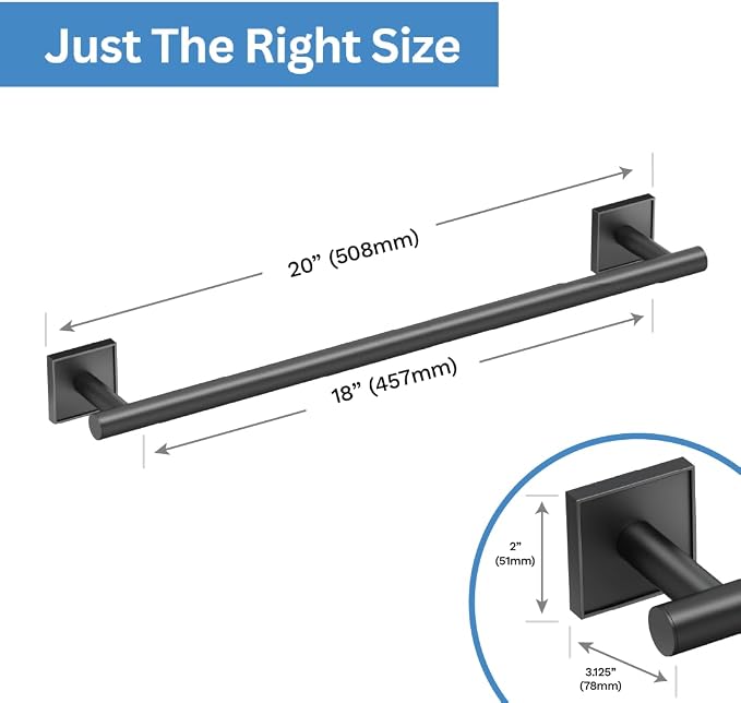 Gatco 5611MX Mode Towel Bar, 18 Inch, Matte Black