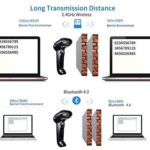 Bluetooth Barcode Scanner with Stand,Alacrity 1D Hands-Free Automatic Scanning 3-in-1 Connections Bluetooth&USB Wired&2.4GHz Wireless Barcode Reader,Work with Windows,Mac,Android,Linux,iOS