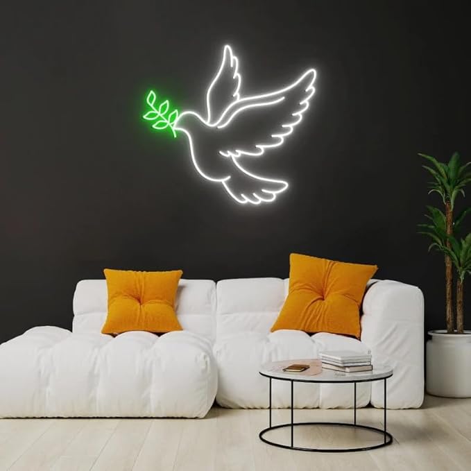Peace Dove Neon Sign for Wall Decor,Neon Lights for Bedroom,LED Sign Pigeon Night Light for Kids Room Party Bar Wedding Decoration Best for Peace Lovers,SIGNVIA,Size:40 * 35.5cm