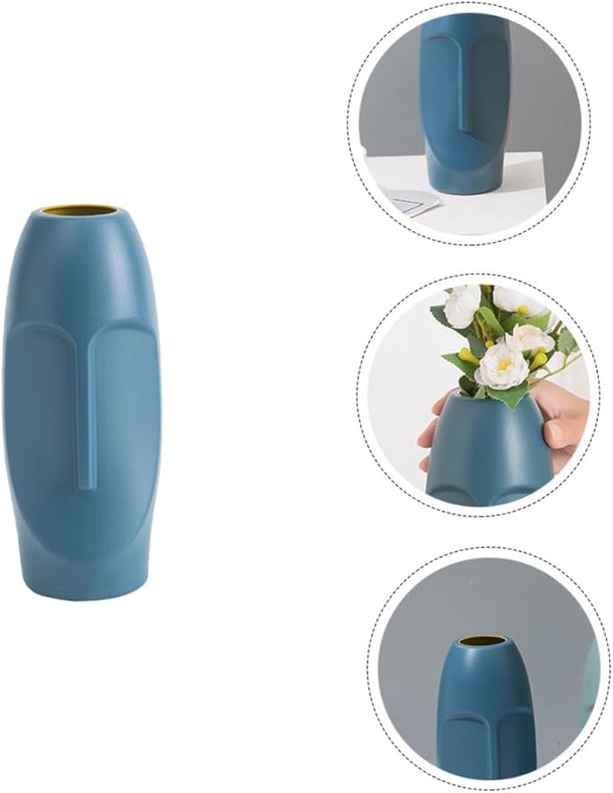 STOBAZA Abstract Navy Blue Plastic Vase Stylish Home Ornament Lightweight Decorative Container for Dried Flowers Smooth Mouth Desktop Flower Arrangement Centerpiece for Office and Living