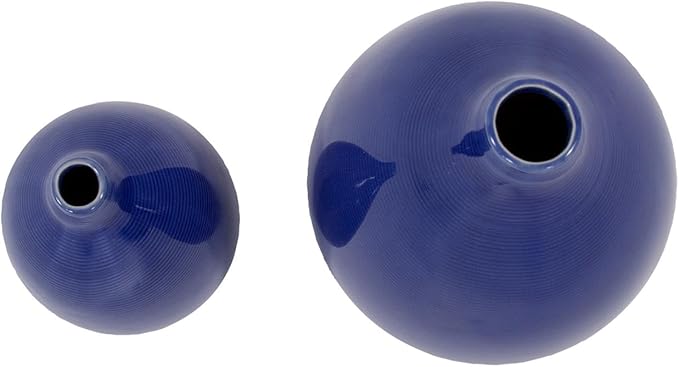Howard Elliott Glazed Ceramic Flower Or Decorative Home Vase Set, Cobalt Blue, 2 Piece, 7 x 12 Inch and 5 x 8 inch