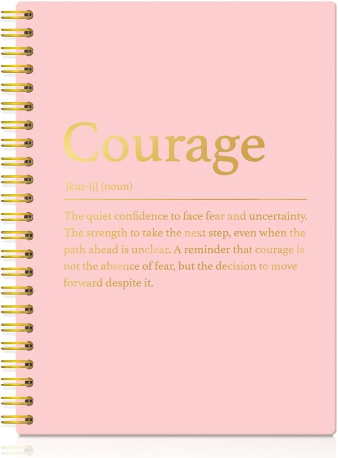 XQLZY Courage Definition Pink Gold Spiral Notebook, Resignation Retirement Promotion Inspirational Gifts for Woman Coworker Boss Friend, Positive Affirmation Gifts for Office Worker Colleague