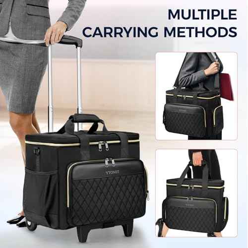 Ytonet Rolling Teacher Bag, 15.6 Inch Rolling Laptop Bag with Detachable Dolly & File Teacher Tote, Large Roller Briefcase for Women Teaching Office Work Craft Nurse, Black