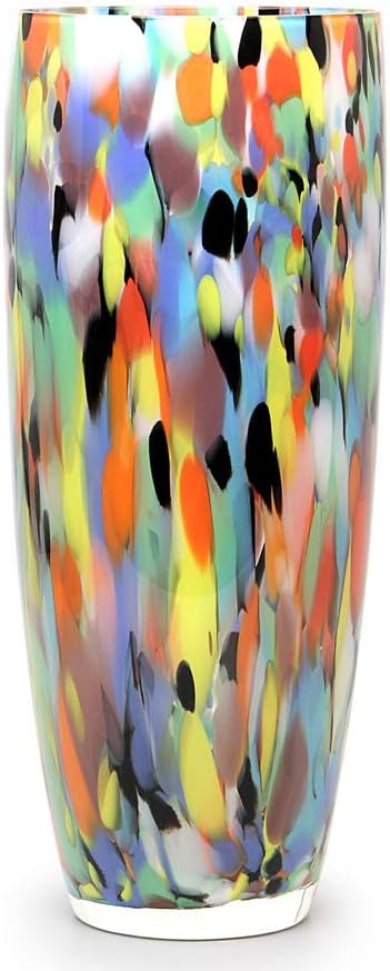 Ca D Oro Murano-Style Colored Glass Vase Confetti Effect Hand Blown Art Glass Crystal for Flower, Room Decoration and Centerpiece - Model AD3