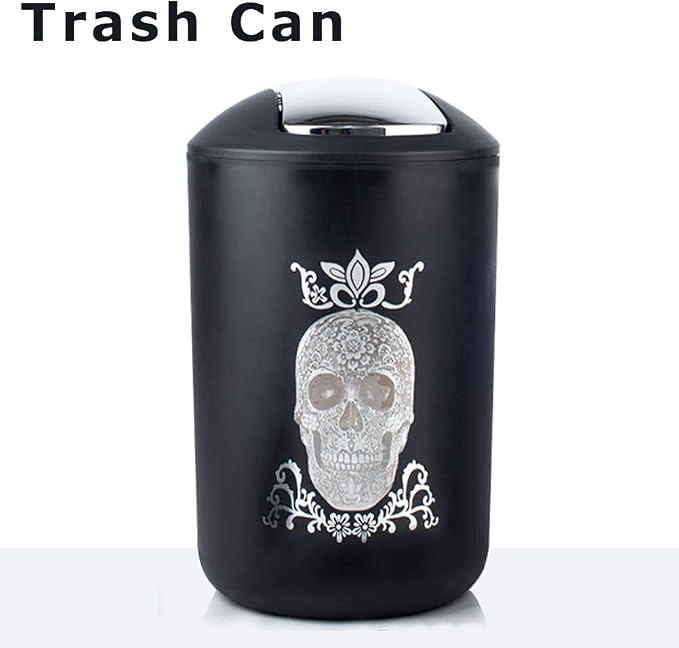 Halloween Bathroom Accessories Set 6 Piece Plastic Bathroom Ensemble Soap Dispenser Toothbrush Holder Tumbler Soap Dish Trash Can Toilet Brush Holder for Decorative Countertop Housewarming Gift(Black)