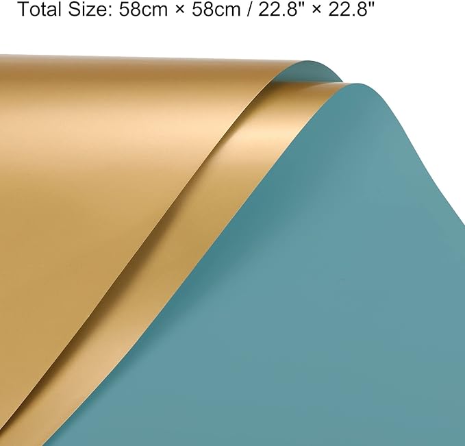 MECCANIXITY 10 Pcs Double Sided Color Flower Wrapping Paper Grey Blue+Gold 22.8"x22.8" Waterproof for Florist Bouquet Supplies, DIY Crafts, Gift Box Packaging