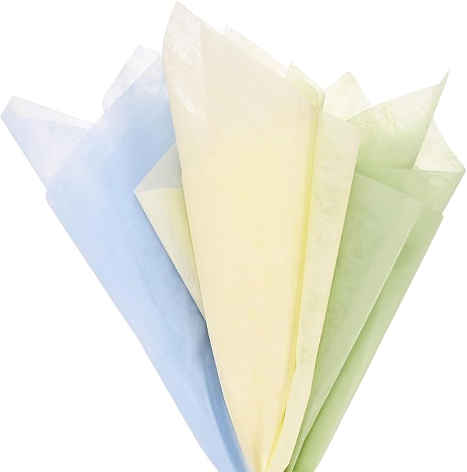 M METERXITY 60-Sheet Korean Cotton Wrapping Flower Paper, Waterproof Floral Wrapping Cotton Paper for Bouquets/Gift Packaging [Green,Light Blue,Beige]