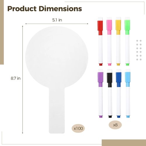 Dry Erase Paddles Set by [Brand Name] - 100 Double-Sided Classroom Boards with 8 Markers | Lightweight 8.7 x 5.1 in