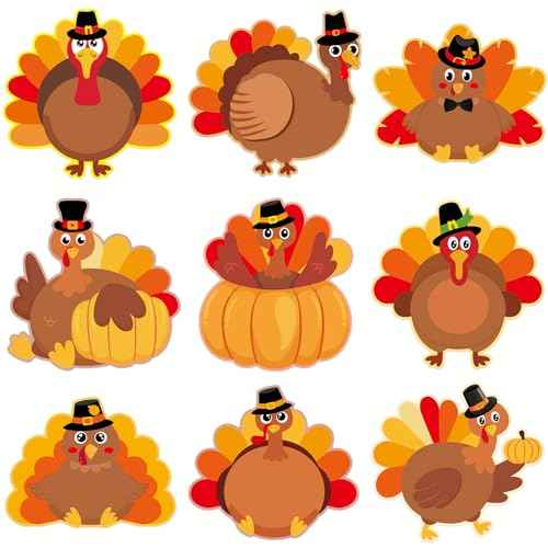 Ceiba Tree Thanksgiving Turkey Cutouts Turkey Bulletin Board Decorations Fall Cut-Outs Decor for Classroom Party Home