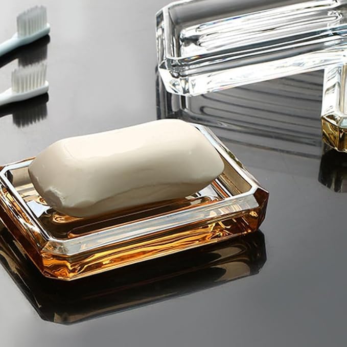 NOLITOY Glass Soap Dish Light Brown Amber Ribbed Bar Holder Decorative Tray for Bathroom Vanities Kitchen Sinks Shower Countertop Clear Savers Modern Vintage Decor Accessory 4.91 x 3.54 x 0.98 Inch