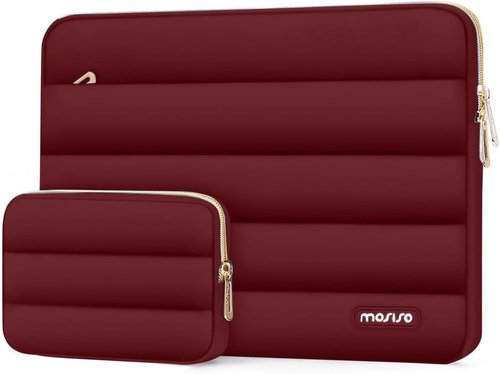 MOSISO 16-Inch Laptop Case - Puffy Sleeve Compatible with MacBook Pro & More | Red Polyester Bag