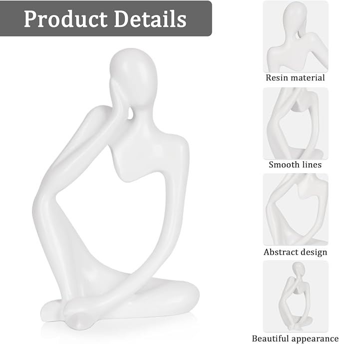 Sandstone Resin Thinker Style Abstract Sculpture Statue Collectible Figurines Home Office Bookshelf Desktop Decor (Small White, 3pcs)