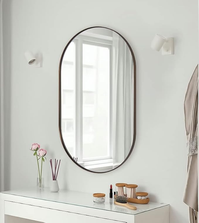 Andy Star Bronze Bathroom Mirror, 24x36 Brushed Bronze Oval Mirror, Oval Wall Mirror, Oval Vanity Mirror Metal Frame Deep 1’’ Hang Vertical or Horizontal