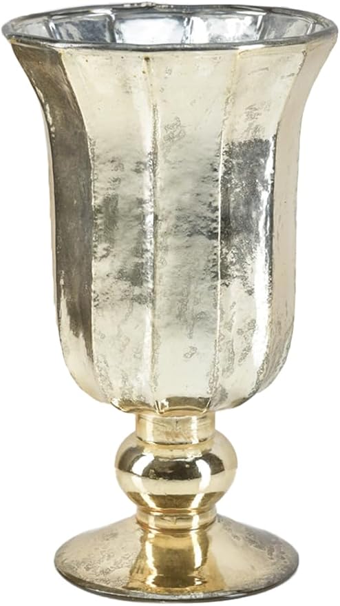 Serene Spaces Living Antique Gold Vase for Flowers, 8 1/2in Gold Urn for Centerpieces, Weddings, Events