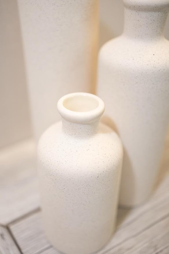 Tall Off-White Ceramic Vase Set of 3– Large Modern Farmhouse Decor Vases for Living Room, Coffee Table & Shelf Styling – Minimalist Neutral Decorative Flower Vases, Elegant Home Accent Gift