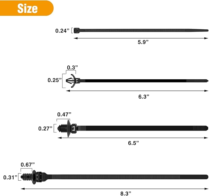 GOOACC Push Mount Cable Zip Ties Heavy Duty Nylon Push Mount 4 Popular Sizes Self Locking Cable Strap Assortment for Indoor Outdoor Wire Tying Construction Auto ect. -120 Pcs