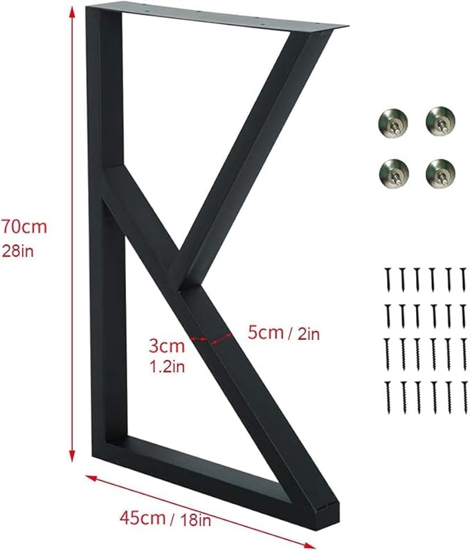 28 Inch Metal Desk Legs, Heavy Duty Dining Table Legs Set of 2, 1000 LBS Load Capacity, Industrial K-Frame Iron Table Legs for DIY Writing Desk, Office Desk, Dining Table, Matte Black