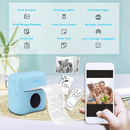HuiJuKeJi Mini Sticker Printer Bluetooth Smart Pocket Inkless Thermal Printer with 11 Rolls Thermal Paper and Sticker for iOS&Android, Portable Receipt Printer for Photo Journal Notes Memo