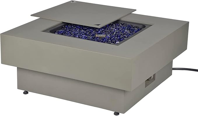 Propane Fire Pit Table with Wind Glass Shield, 32.5-inch 50,000 BTU Outdoor Gas Fire Table for Patio w/Lid, Glass Rocks, Cover, Pre-Attached 10ft Propane Hose