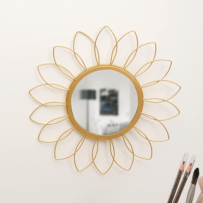 Gold Mirrors for Wall - Metal Sunburst Wall Mirror Room Decor & Home Decor, Boho Mirror Wall Decor Gifts for Women & Moms (Small, Flower)