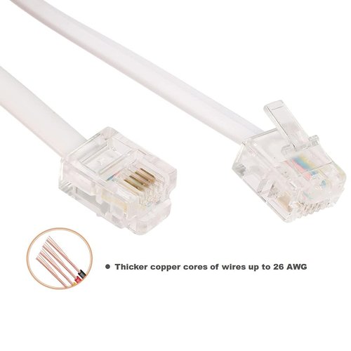 Skiennix 100 Feet Telephone Extension Cord - Standard RJ11 Plug with 1 Coupler & 30 Cable Clips | White