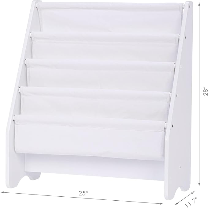 UTEX Kids Bookshelf Storage, Book Shelf for Kids Rooms, 4 Tier Sling Bookshelf for Kids, Toddler, Magazine Book Rack, Children Book Organizer, White