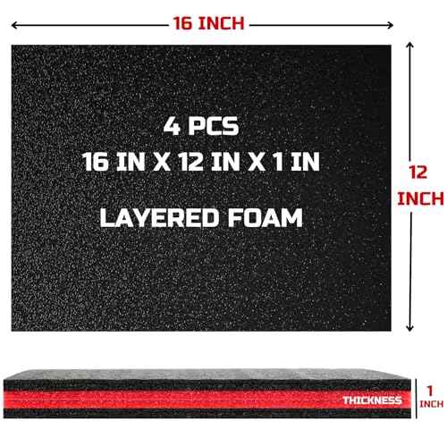 ONREVA Tool Box Foam, 4Pack 16x12x1 inch, Foam Inserts for Cases, Polyethylene Storage Sheets for Toolbox Hard Case, Tool Shadow Insert, Kaizen Organizer Sheet