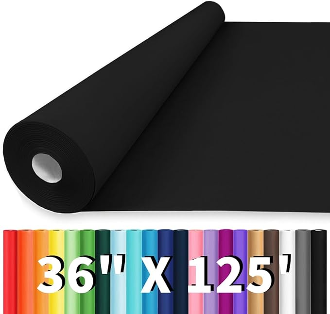 Vanhench 36"x1500" (125') Black Wrapping Paper, Solid Color Kraft Paper Roll for Bulletin Board Poster Construction, Art Crafts, Birthday, Flower Bouquet, Gift Wrapping Paper 80GSM 55LB