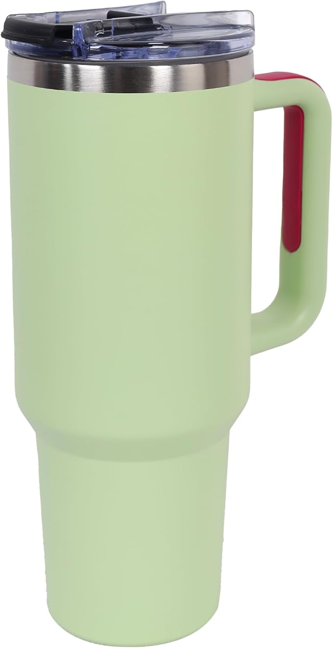 40oz Insulated Tumbler with Handle, Leakproof Straw Lid & Carry Handle - Double Wall Vacuum Insulation Keeps Ice 24 Hours, BPA Free Stainless Steel Water Bottle(Pale Olive)