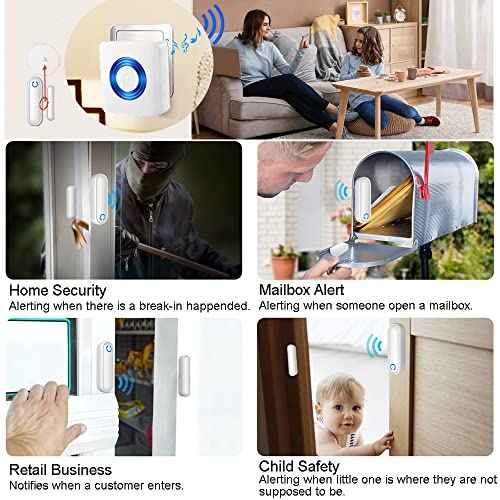 Caregiver Pager Door Alarms for Dementia Patients/Kids Safety/Home Security,Door Sensor Alarm for Elderly/Business/Home/Store/Mailbox (Two Sensor One Receiver)