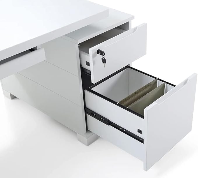 Zuri Furniture 79" Modern Ford Executive Desk with Filing Cabinets - White