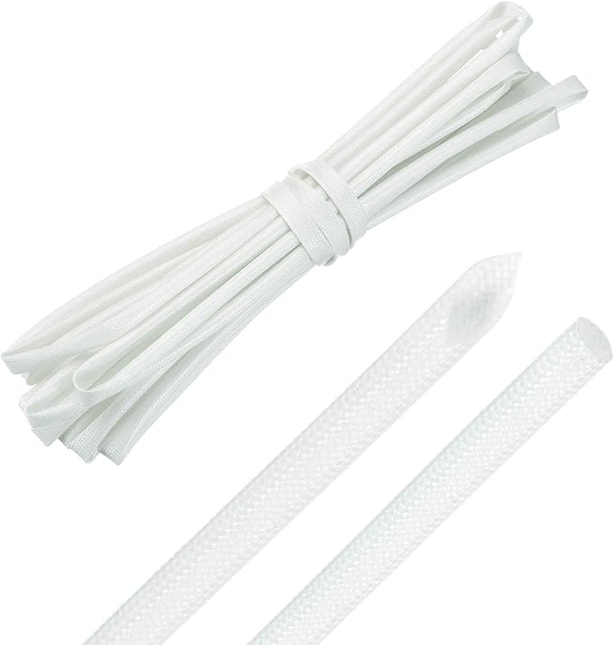MECCANIXITY 20ft Braided Cable Sleeve, 5/32" ID 200C High Temperature 1500V Fiberglass Wire Insulation Cord Protector Organizer Wires Management for Motor Engine Fuel Line, White