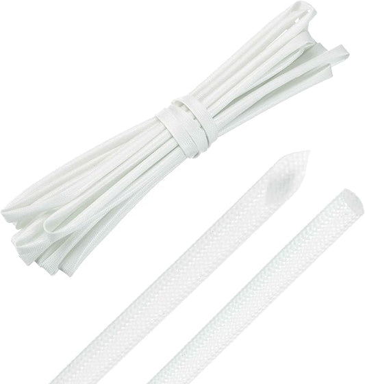 MECCANIXITY 20ft Braided Cable Sleeve, 5/32" ID 200C High Temperature 1500V Fiberglass Wire Insulation Cord Protector Organizer Wires Management for Motor Engine Fuel Line, White