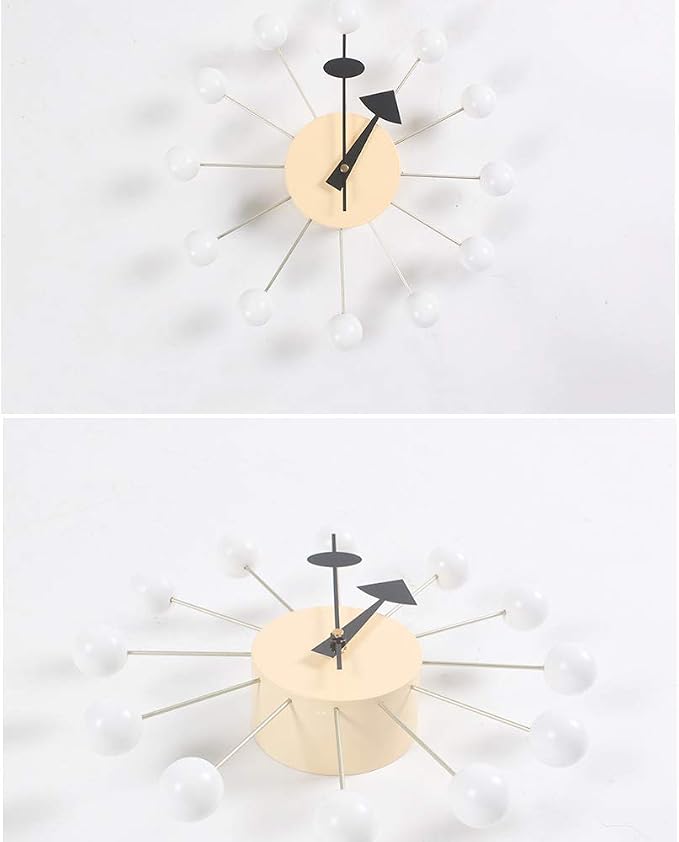 SHISEDECO Wooden Ball Clock in White, Painted Solid Wood Non Ticking Decorative Mid Century Modern Silent Wall Clocks Retro Design for Home, Kitchen, Living Room, Office etc.