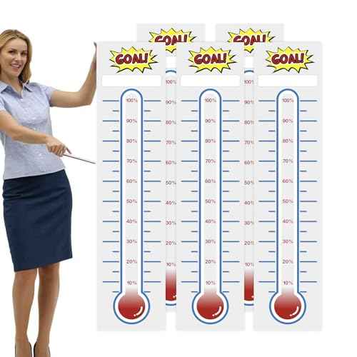 KIUKIUO 5 Pcs Fundraising Thermometer Charts 10 x 40 Dry Erase Goal Trackers Chart Thermometer Goal Setting Wall Poster Vinyl Sticker for Home School Office Fundraising (Grey)