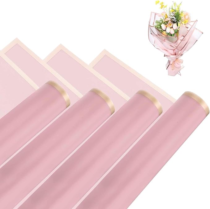 MECCANIXITY Flower Bouquet Wrapping Paper, 56cm/22 Inch Waterproof Floral Wrapping Paper for Flower Bouquet DIY Gift, Wedding, Birthdays, Valentine's Day, Pack of 20(Pure Pink)