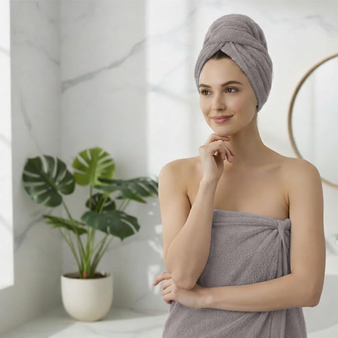8 Piece Bath Towels for Bathroom - 100% Cotton, Soft Absorbent Bathroom Towels Set - 2 Extra Large Bath Towels, 2 Hand Towels & 4 Washcloths - Hotel Spa Thick Plush Towel, Silver Gray