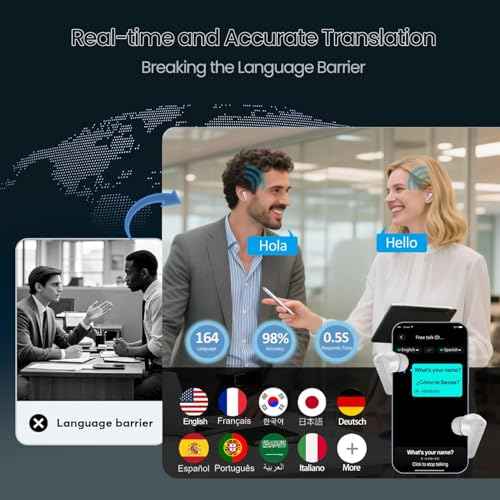 AI Translation Earbuds Real Time - 5 in 1 Translator Earbuds with ANC ENC Noise Cancelling, Supporting 144 Languages & Accents, Ideal Translation Headphones for Travel, Business, and Learning