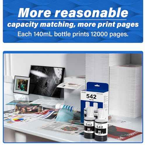 542 Black Ink Refill Bottles Compatible for Eco tank ET-5150 ET-5170 ET-5180 ET-5800 ET-5850 ET-5880 ET-16600 ET-16650, 542 Ink Ultra-high Capacity Bottle Black for Workforce ST-C5000 ST-C5500, 2BK