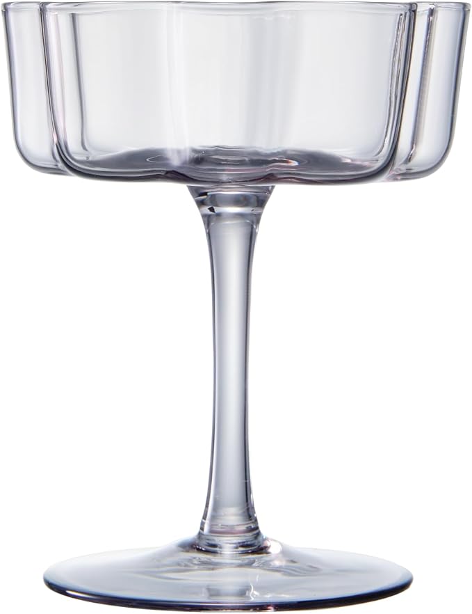 Khen Flower Vintage Wavy Glass Coupes Martini, Champagne & Cocktail Coupes - Set of 2-7oz Colorful Cocktail Glasses & Champagne, Prosecco, Mimosa Glassware Copyright Design - Gray