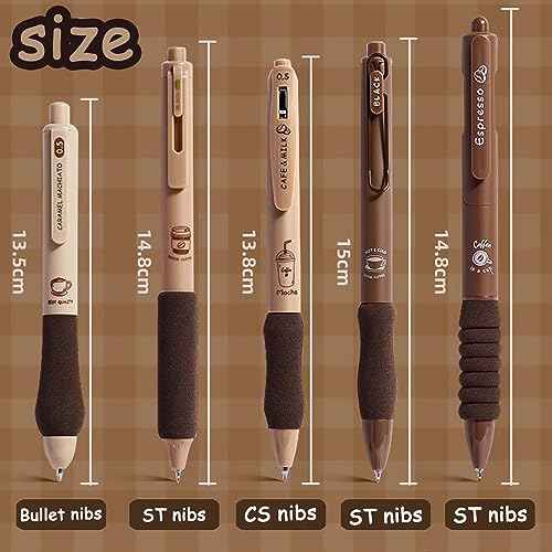 Cute Gel Pens 5Pcs Retractable Quick Dry Ink Pens 0.5mm Fine Point Black Ink Kawaii Smooth Writing Pens for School Office Supplies Aesthetic pretty pens (Coffee)