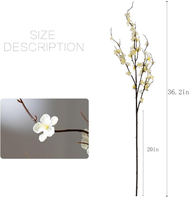 LESING 4pcs Cherry Blossom Flowers Artificial, Fake Silk Cherry Blossom Branches Tall Peach Blossom Flower Stems Arrangement for Wedding Home Office Party Decoration (White -2)