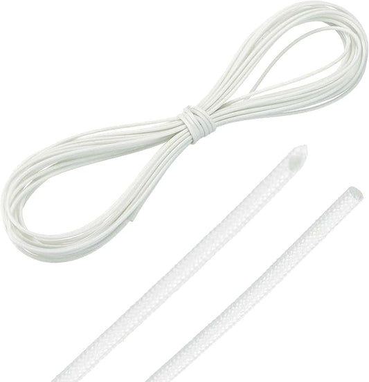 MECCANIXITY 30ft Braided Cable Sleeve, 1/32" ID 200C High Temperature 1500V Fiberglass Wire Insulation Cord Protector Organizer Wires Management for Motor Engine Fuel Line, White