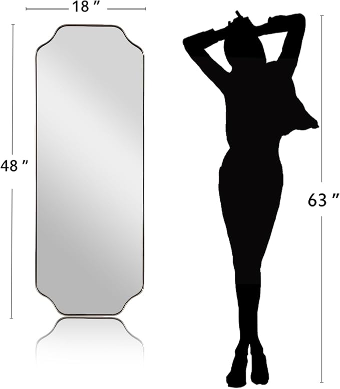 ANDY STAR 18" x 48" Full Length Wall Mirror, Large Brushed Nickel Bathroom Mirror, Modern Full Body Decorative Mirror with Anti-Rust Stainless Steel Frame, Ideal for Bathroom, Bedroom, Living Room