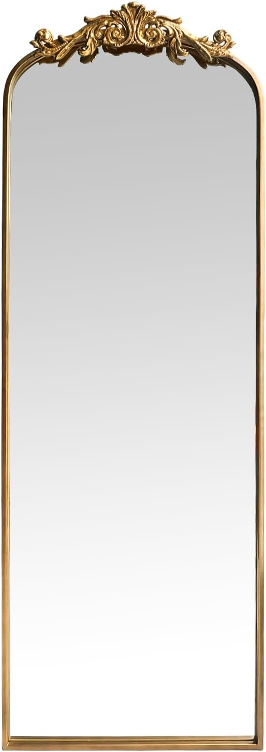 OUSHUAI Large Gold Antique Mirror, Tall Arched Floor Mirror,Ornate Design Vintage Wall Mirror Decor for Entryway,Hallway,Living Room,Fireplace 18"X53"