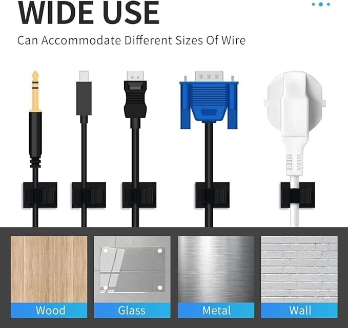 Viaky 30 Pcs Black Clips Self Adhesive Backed Nylon Wire Adjustable Cable Clips Adhesive Cable Management Drop Wire Holder
