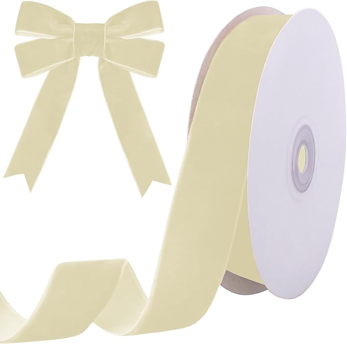 10 Yards Cream Velvet Ribbon 1 Inch for Christmas Tree,Ivory Velvet Christmas Ribbon for Gift Wrapping Crafts Bow Wreath Holiday Decorations (Cream)