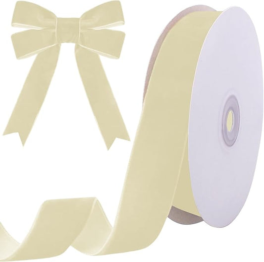 10 Yards Cream Velvet Ribbon 1 Inch for Christmas Tree,Ivory Velvet Christmas Ribbon for Gift Wrapping Crafts Bow Wreath Holiday Decorations (Cream)