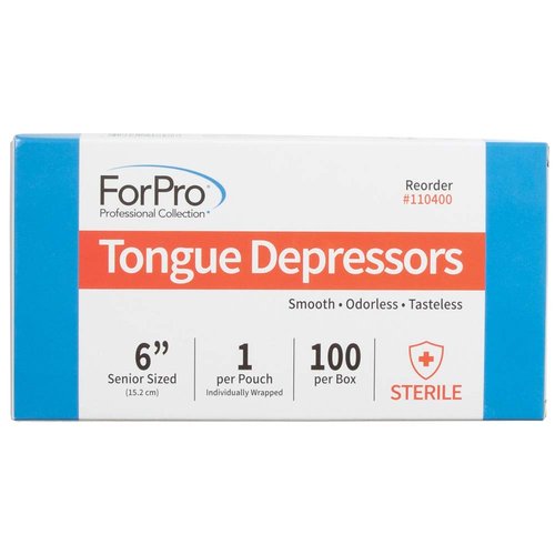 ForPro Professional Collection Senior Tongue Depressors - Large Sterile Wax Applicator Sticks, 6" | 100-Count